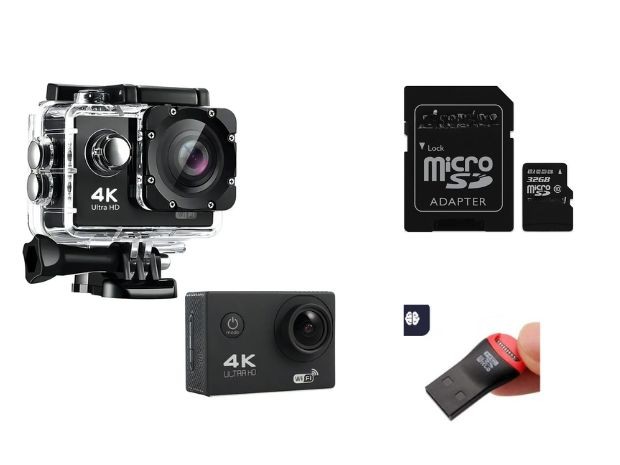 &uu CAMARA DEPORTIVA SUMERGIBLE FULL + MEMORIA 32 +LECTOR SD
